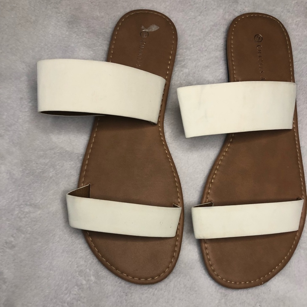 2 White band Tan Vegan Leather Sandal